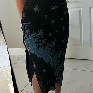 Floral blue and black maxi skirt with lace detailing